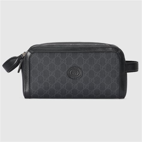 Trousse de toilette avec GG en toile Supreme noire 